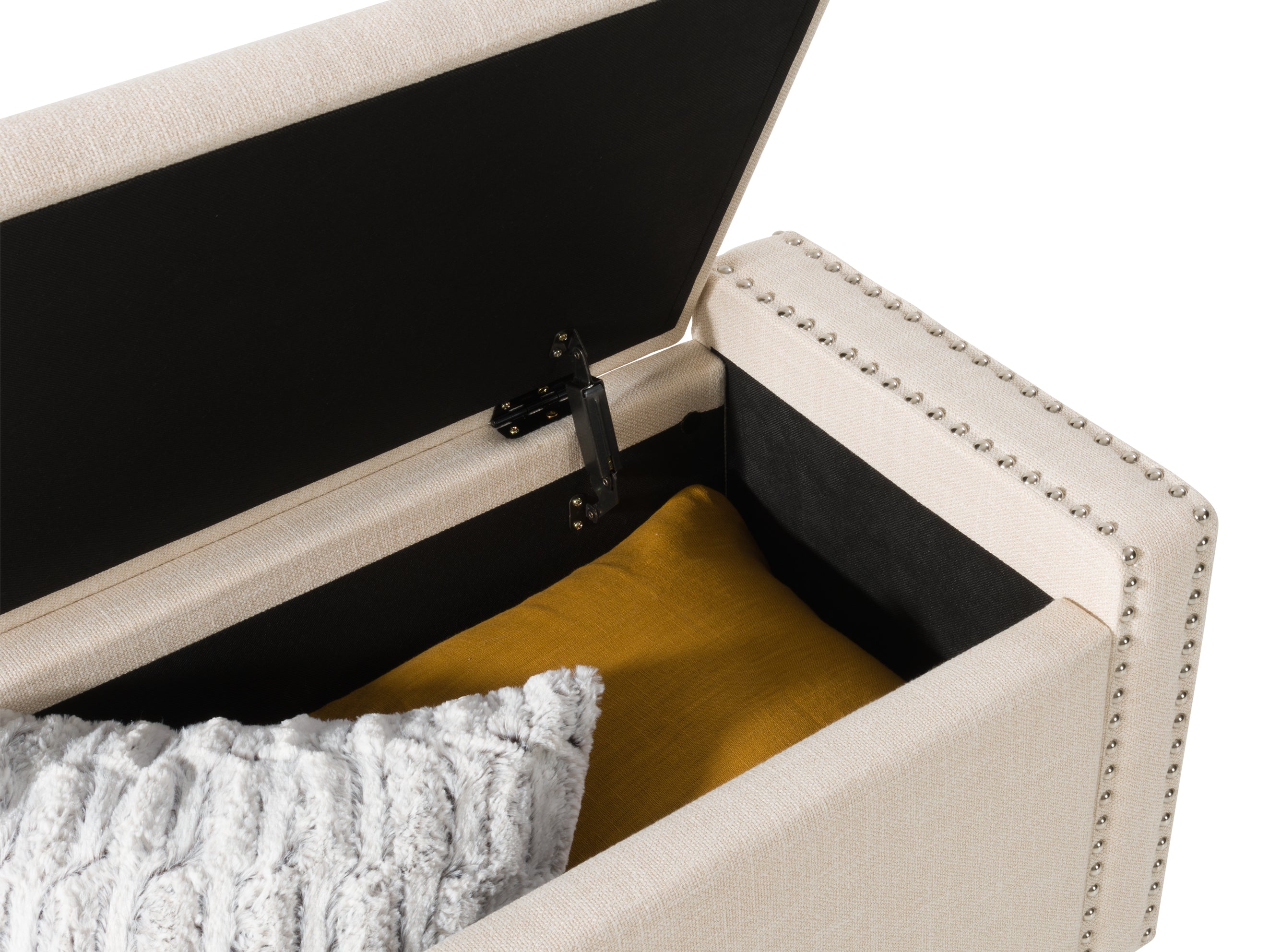 Beige Storage Bench with Cushion - 48