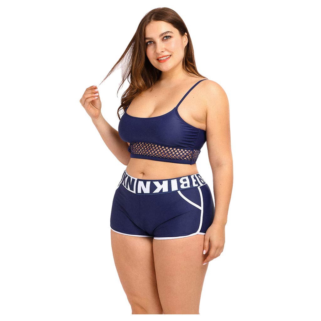 Plus Size High Waisted Bikini Set - Women's Sports Style Two Piece Swimwear with Supportive Sports Bra Swim Top in Black | Perfect for Swimming, Beach Vacations & Water Sports