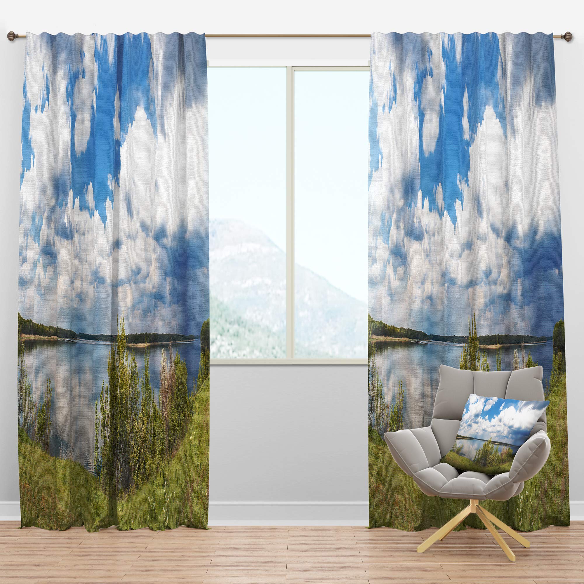 DesignQ Blackout Curtains 'River on Sunny Day Cloud' - Thermal Insulated Single Panel Window Drapes 52x95 Inches for Bedroom & Living Room - Noise Reducing & Energy Saving Home Decor