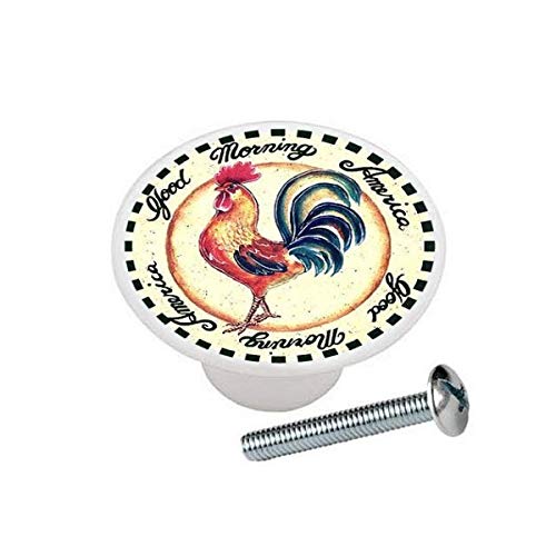 Vintage Rooster Chicken Ceramic Cabinet Knobs & Drawer Pulls - Farmhouse Kitchen Hardware for Dressers, Cabinets & Furniture (Set of 6)