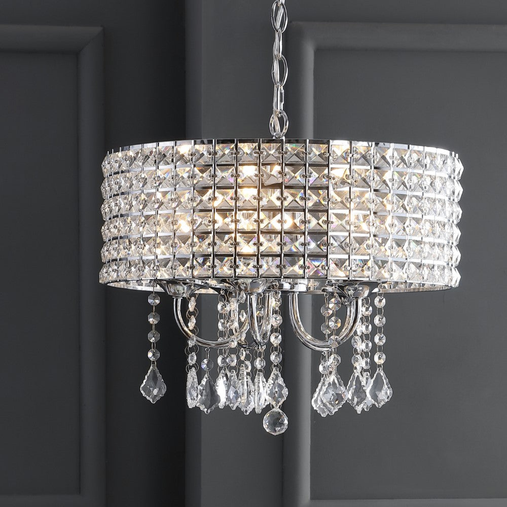 Reese 17-Inch Adjustable LED Crystal Chandelier - Modern Dimmable Pendant Light for Dining Room, Bedroom & Foyer