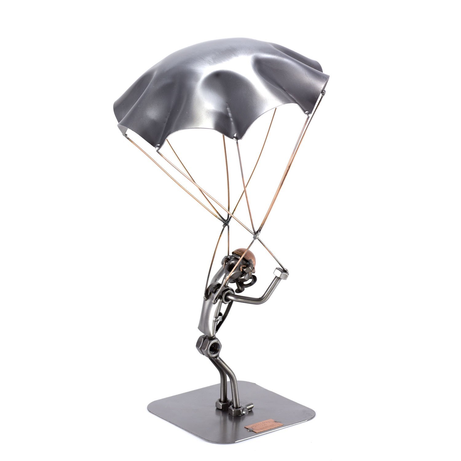 Handmade Metal Sky Diver Sculpture - Nuts and Bolts Figurine - German Craftsmanship - Unique Home Decor & Office Desk Ornament for Aviation Enthusiasts