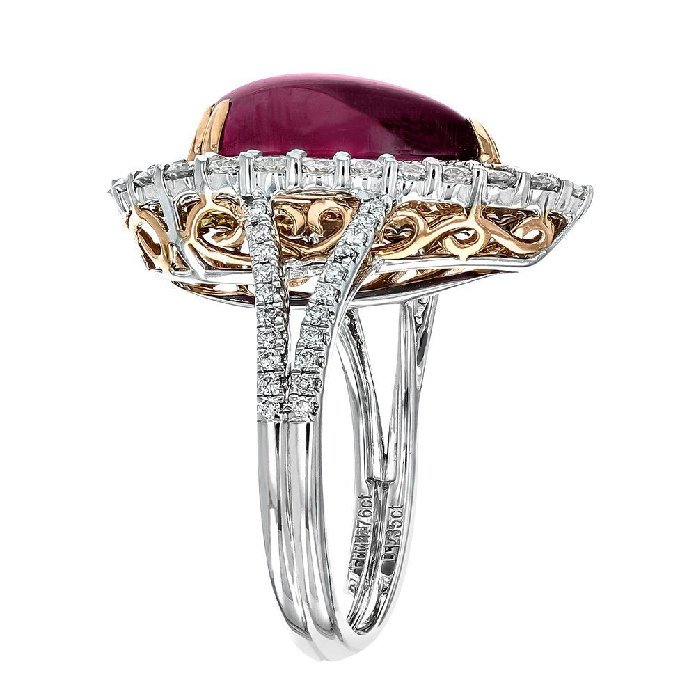 18KT Two Tone Gold 4.76 CT Rubellite & 1.34 CTW Diamond Ring for Women - Elegant Wedding, Engagement & Anniversary Jewelry Gift