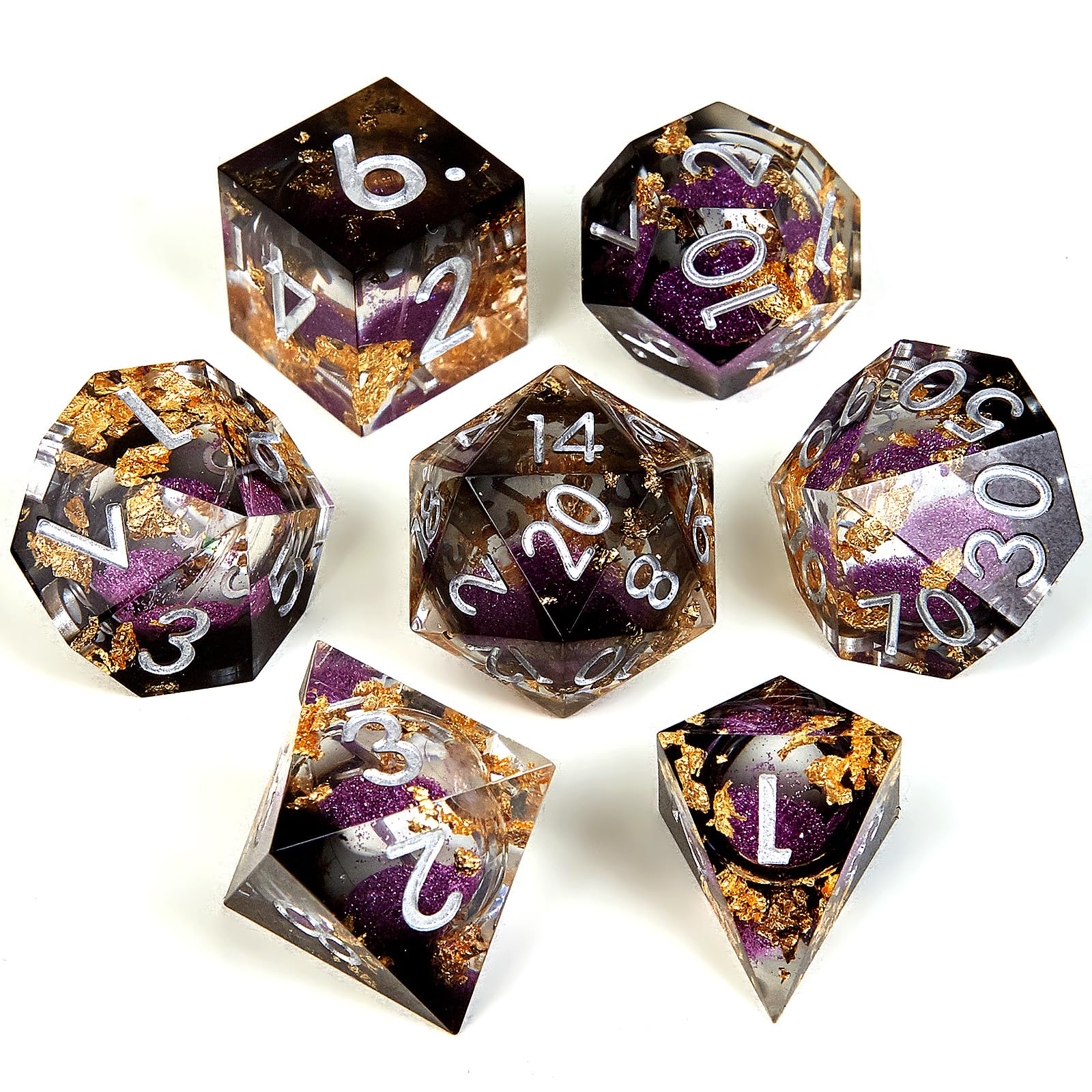 Joylord Sharp Edge Resin Dice Set for Dungeons & Dragons - Liquid Core & Gold Foil Polyhedral DND Dice | Handcrafted RPG, D&D, D20, D12, D10, D8, D6, D4 Dice Set | Perfect for Tabletop Gaming, D&D Campaigns & Role Playing Adventures