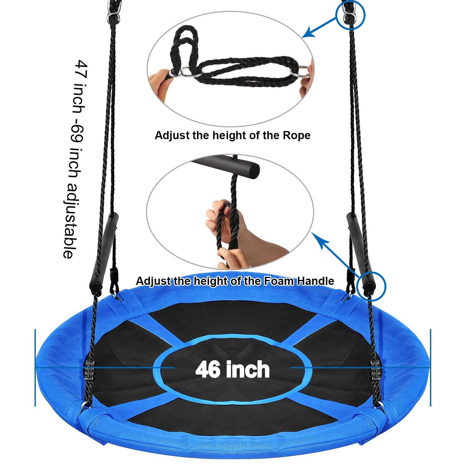 **46 Inch Saucer Tree Swing - 800 lb Weight Capacity, Waterproof Textilene Fabric & Steel Frame with Tree Strap & Carabiner - Perfect for Playground, Backyard, and Outdoor Fun - Great Gift for Kids & Families (Blue)**