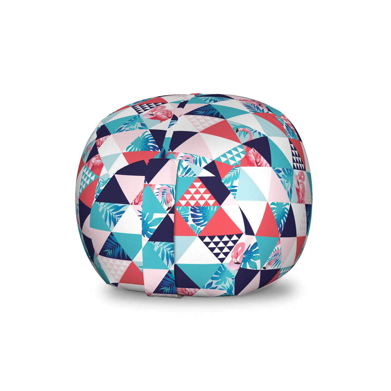 Ambesonne Flamingo Storage Toy Bag Chair - Geometric Triangle Beach Mosaic Design, Washable Stuffed Animal Organizer for Kids Room, Nursery, or Playroom - Small Multicolor Storage Solution for Toys, Blankets & Plushies