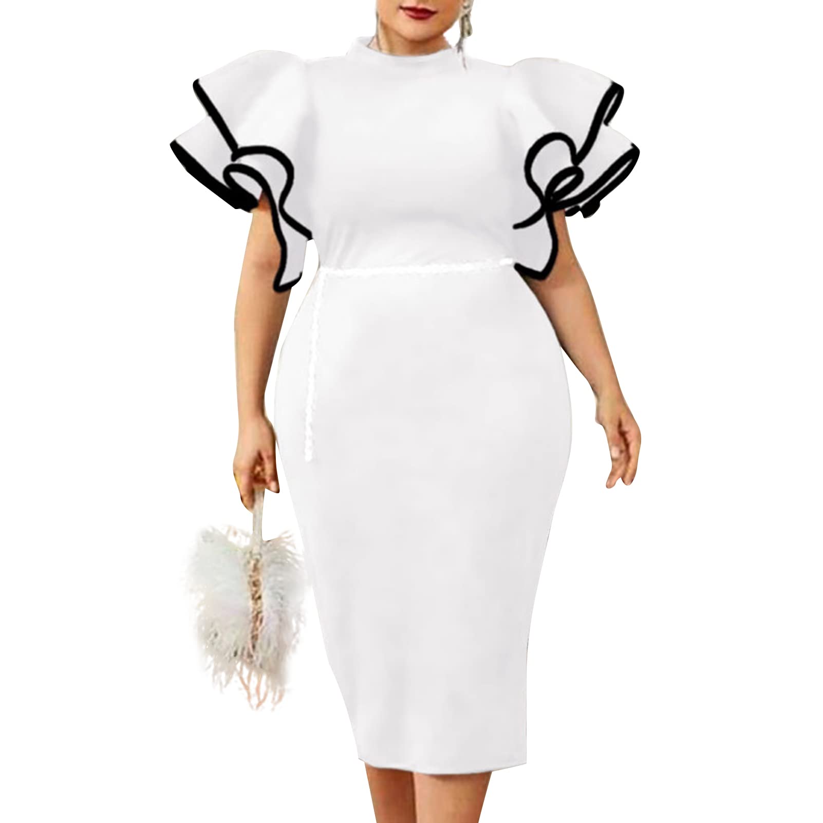Cololura Plus Size Ruffle Sleeve Peplum Bodycon Dress - Elegant Formal Evening Gown for Women, Cocktail Party, Prom & Special Occasions