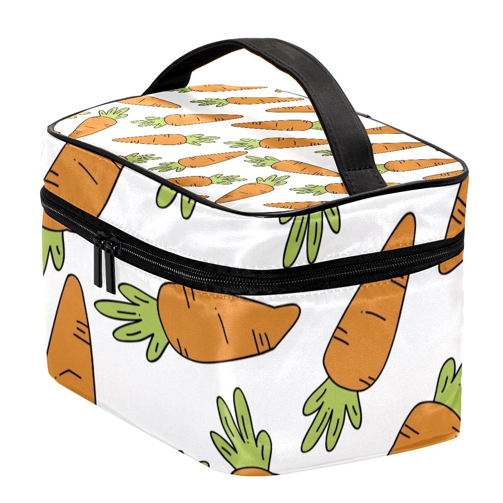 Cartoon Carrot Print Large Travel Makeup Bag - Waterproof Cosmetic Organizer with Zipper for Women & Girls - Perfect for Vacation, Gym, Work & Daily Essentials Storage