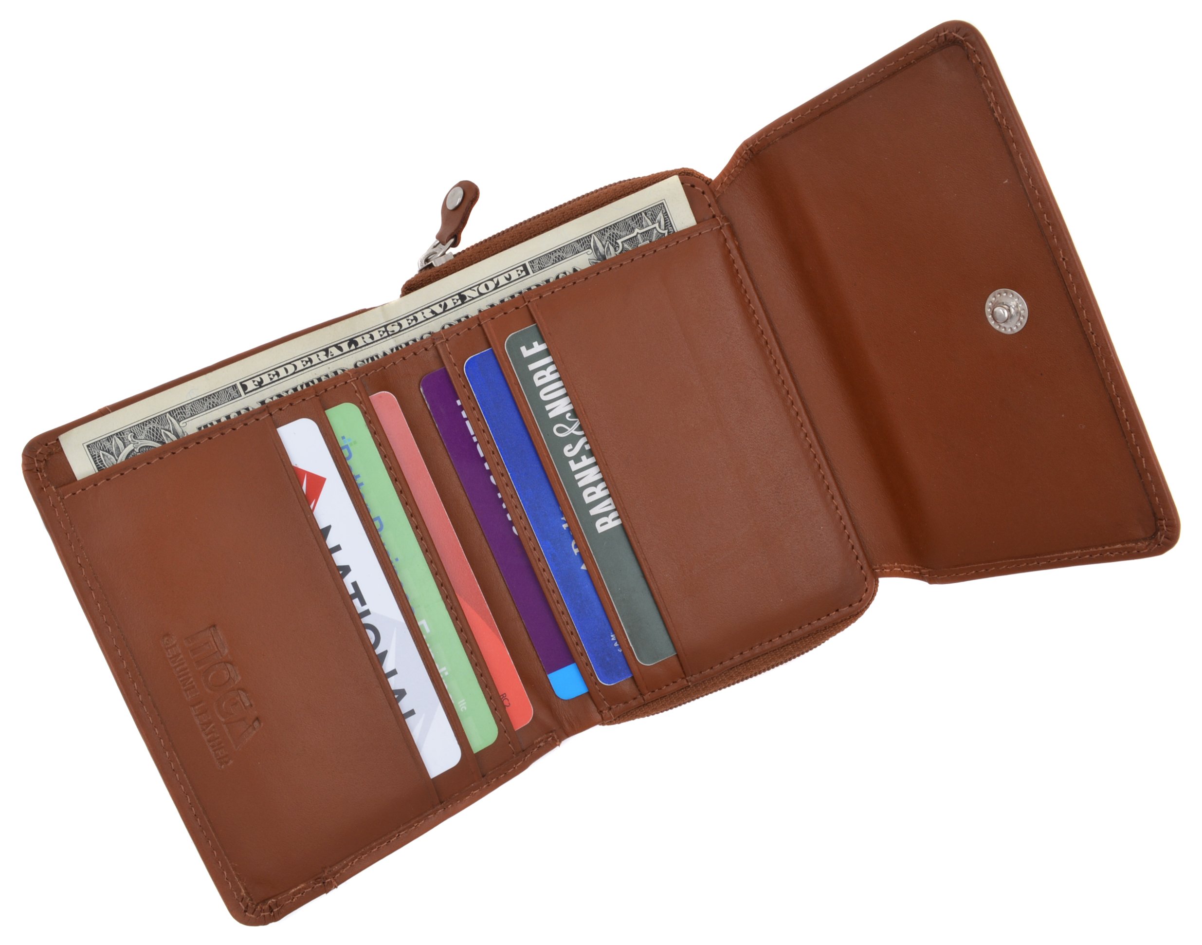 Genuine Leather Women's Trifold ID Card Holder Wallet with Zippered Compartment - Stylish & Compact RFID Blocking Wallet for Credit Cards, Cash & IDs - Perfect for Work, Travel & Everyday Use