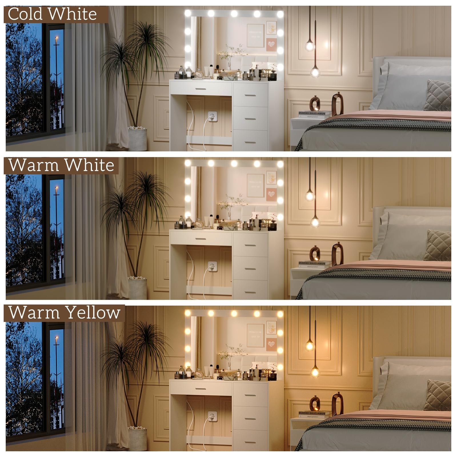 Irontar Makeup Vanity Table with Large Mirror & 11 Adjustable LED Lights, White Dressing Desk with 4 Drawers - Perfect Bedroom Vanity for Women | Ideal for Makeup Application, Skincare Routine & Home Decor