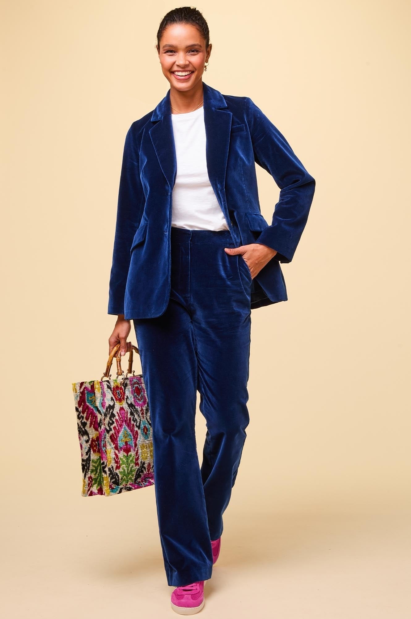 Nala Velvet Blazer for Women | Elegant Midnight Blue Formal Blazer | Perfect for Office Wear, Evening Parties & Special Occasions