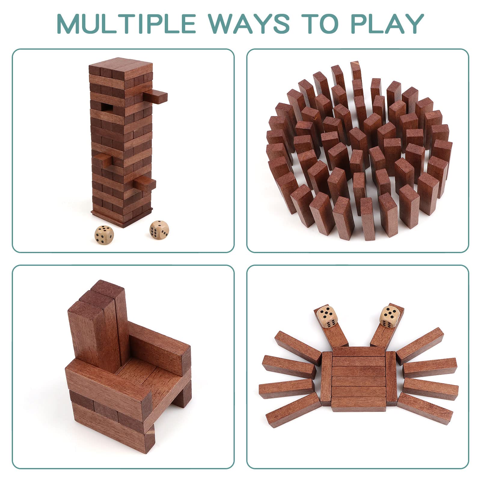 54PCS Wooden Stacking Blocks Game - Classic Tumbling Tower Toy for Kids, Adults & Family Fun | Montessori Learning Toys, Tabletop Party Games with Storage Box | Perfect for Birthday Parties, Classroom Activities & Family Game Nights