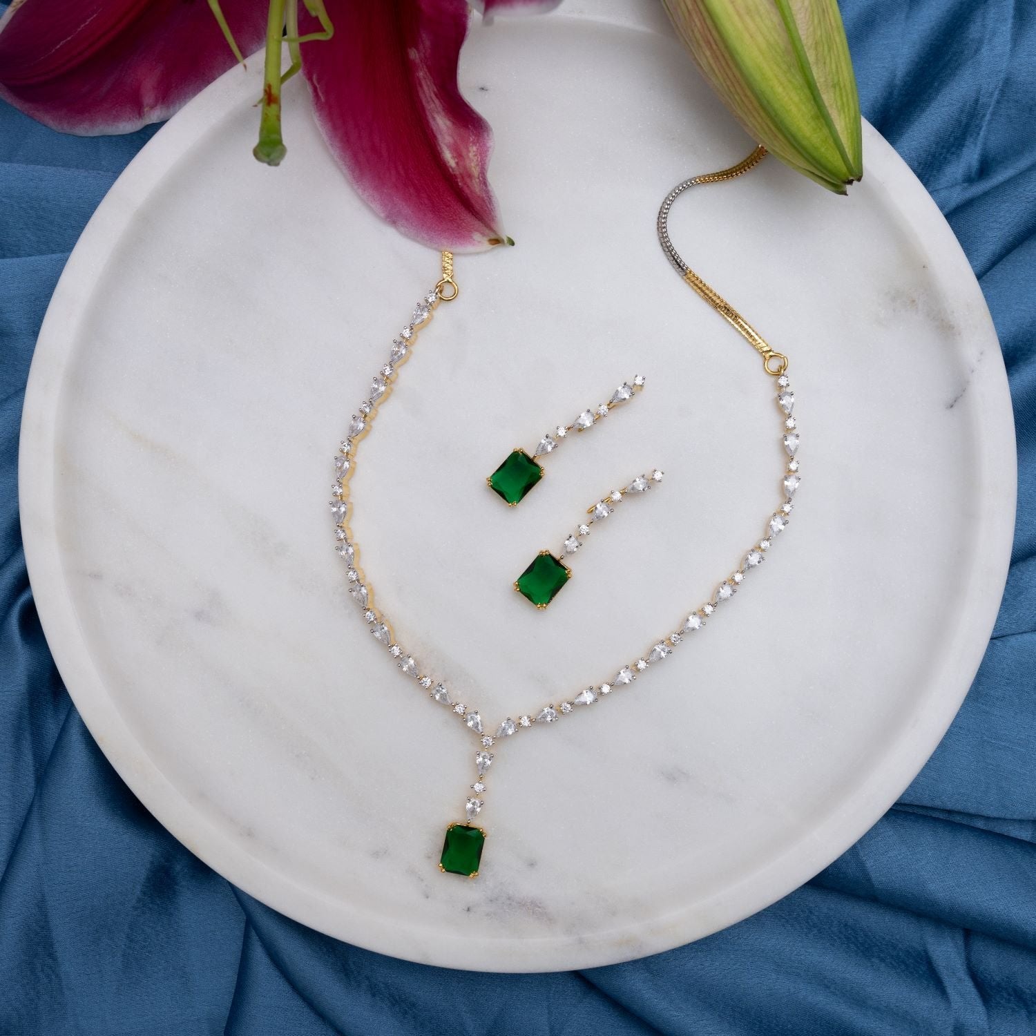 Violetta CZ Green Necklace Set for Women - Elegant Cubic Zirconia Jewelry Gift for Birthday, Anniversary & Special Occasions