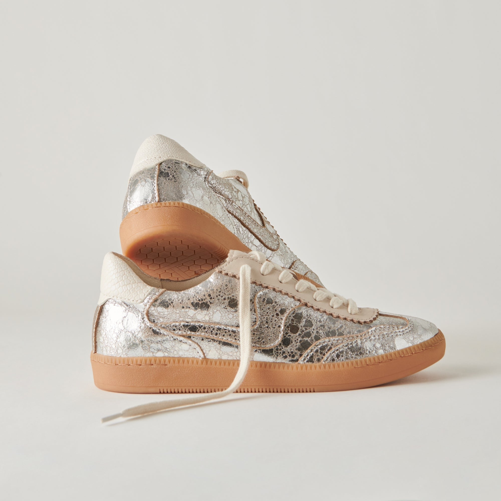 Distressed Silver Leather Notice Sneakers - Trendy High-Top Streetwear Shoes for Men & Women | Perfect for Casual Outfits, Urban Fashion & Everyday Wear