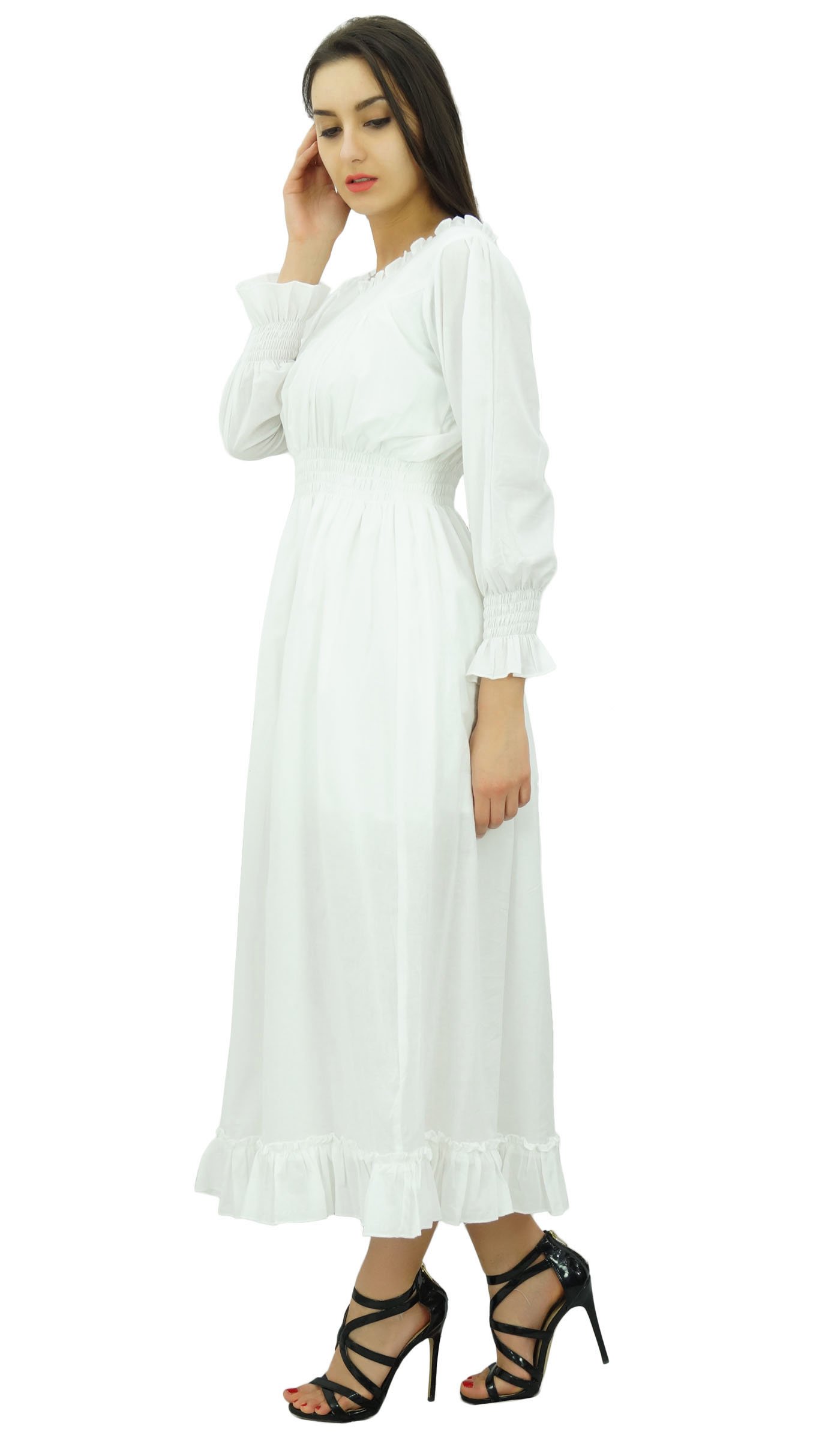 Bimba Women's Cotton Smocked Waist Long Casual Maxi Dress - Flowy Summer Beach Dress for Vacation, Date Night & Outdoor Events