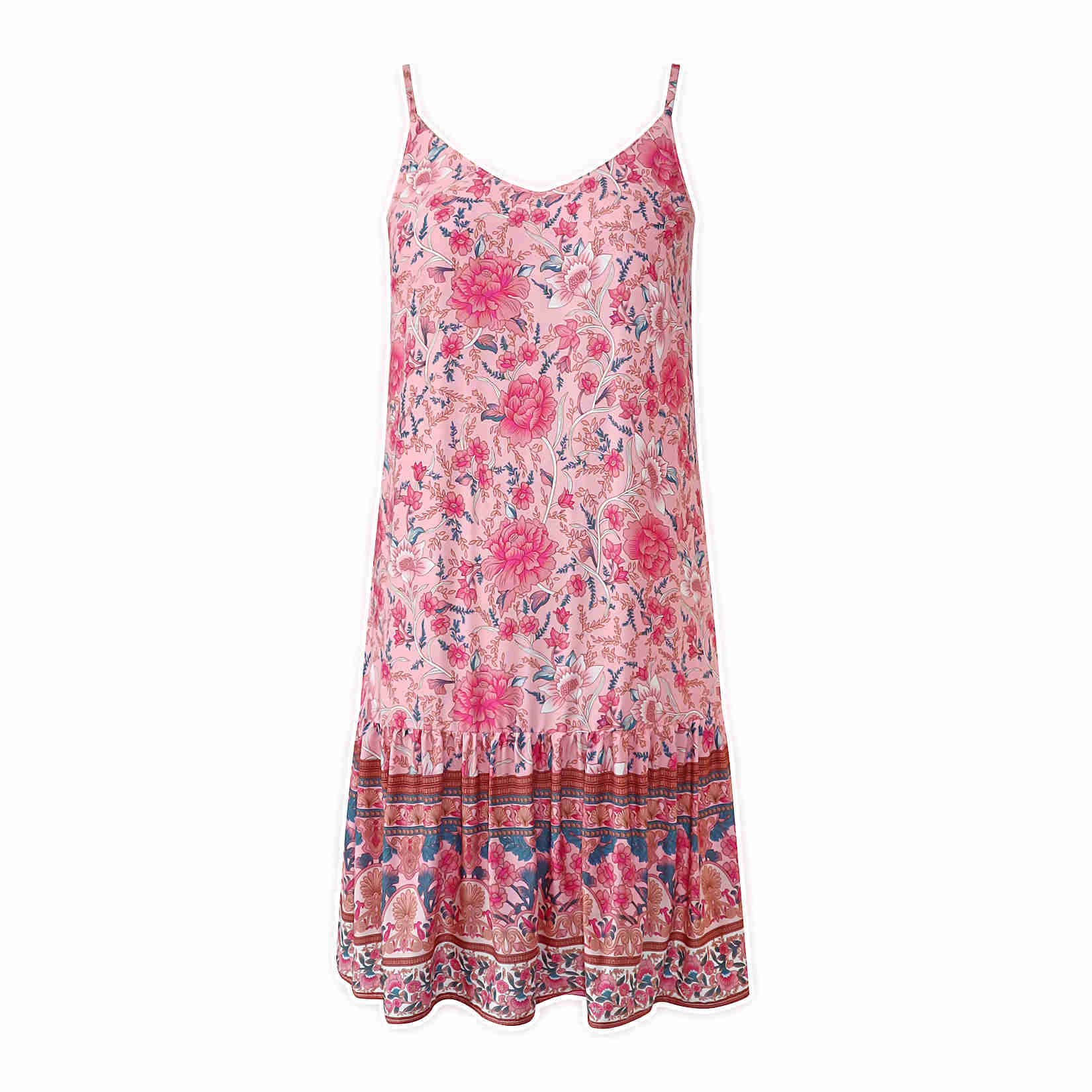 Watoriwa Women's Bohemian Print Summer Dress - V-Neck, Sleeveless, Spaghetti Strap Sundress & Beach Coverup for 2025 | Perfect for Beach Vacations, Pool Parties & Summer Outings