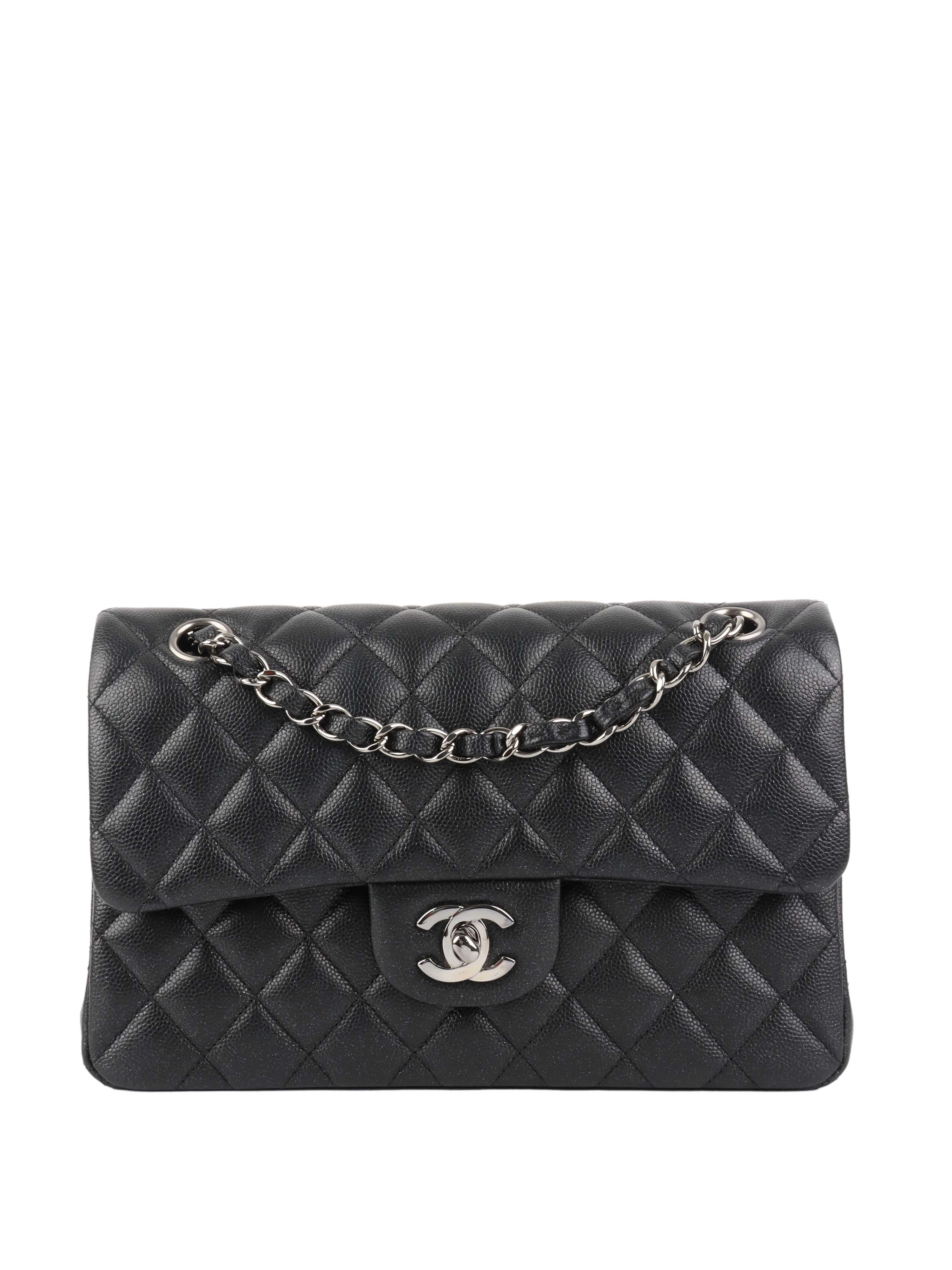 Chanel Small Black Iridescent Caviar Classic Flap Bag with Silver Hardware - Luxury Crossbody Purse for Women, Perfect for Evening Events & Date Nights