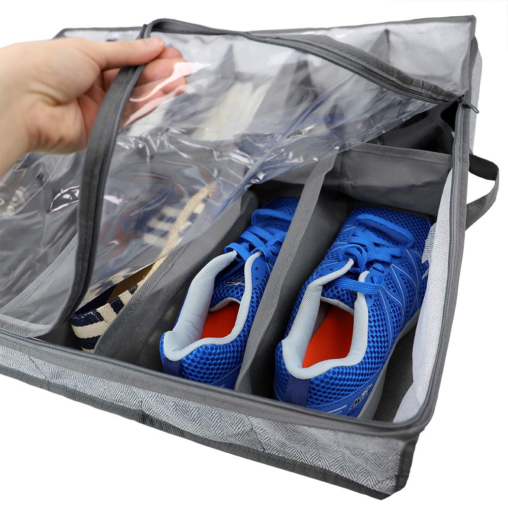 Home Basics Herringbone Closet Storage Organizer - 1-Pack Under Bed Shoe Storage Box with Lid for Bedroom, Closet & Dorm Organization - Perfect for Shoes, Clothes & Seasonal Items Storage