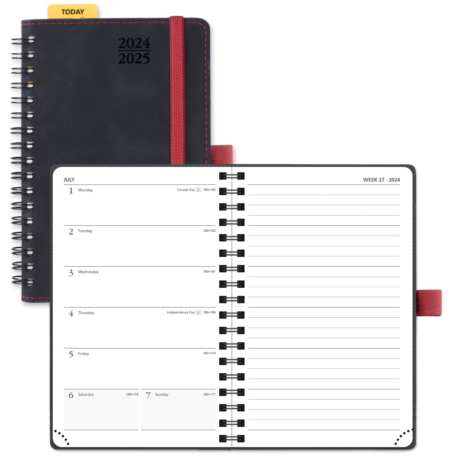 POPRUN 2024-2025 Weekly Planner Notebook - 4''x6.25'' Pocket Size Academic Calendar with Spiral Soft Cover, Plastic Ruler & Inner Pocket (100 GSM, Black) - Perfect for Students, Office & Daily Organization
