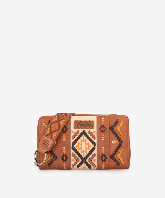 Wrangler Aztec Embroidered Whipstitch Wristlet - Stylish Leather Bracelet for Women - Perfect for Western Fashion, Boho Outfits & Festival Wear