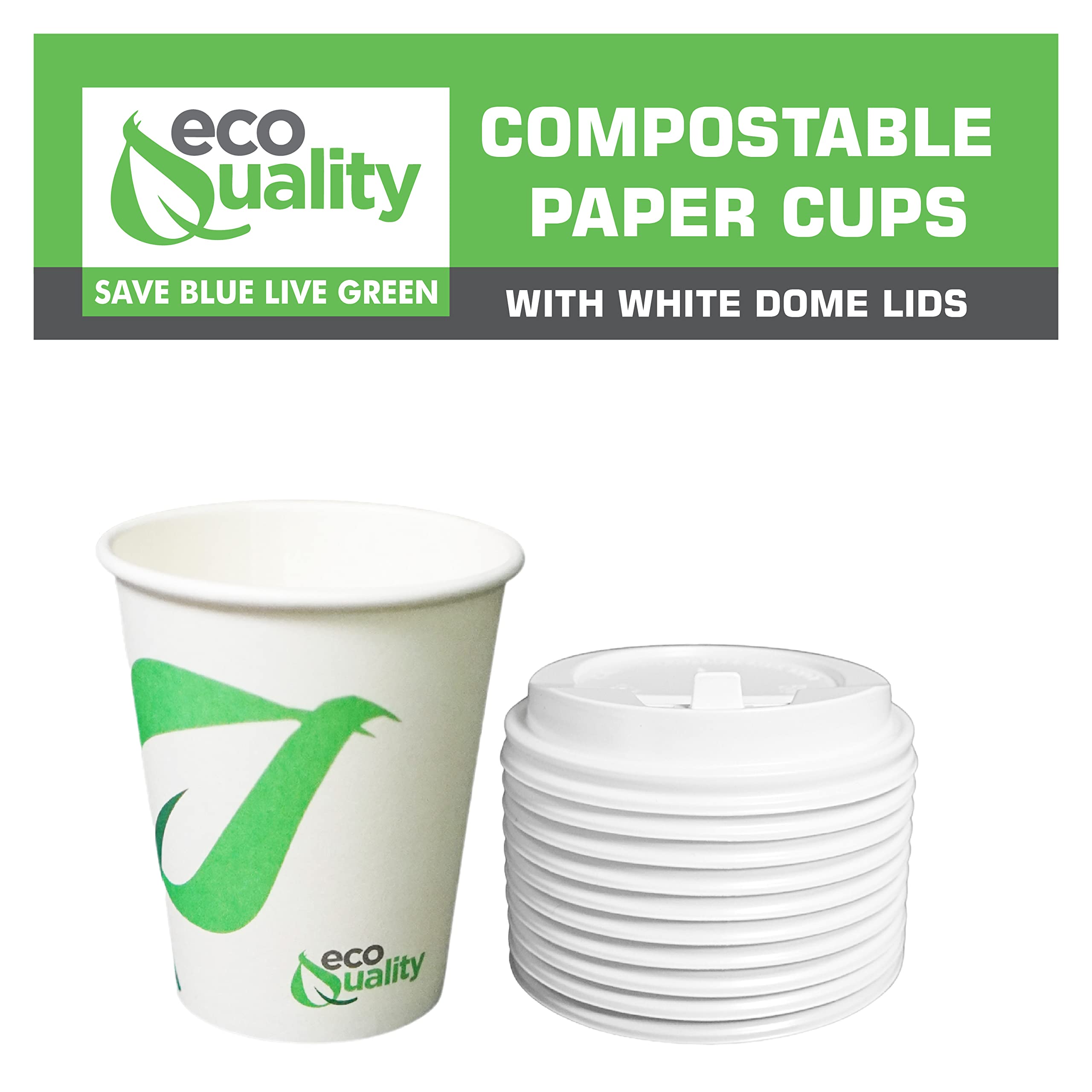 12 oz Compostable Paper Coffee Cups with White Dome Lids - 400 Pack Biodegradable PLA Lined Hot/Cold Drink Cups - Eco-Friendly Disposable Cups for Coffee Shops, Offices & Parties