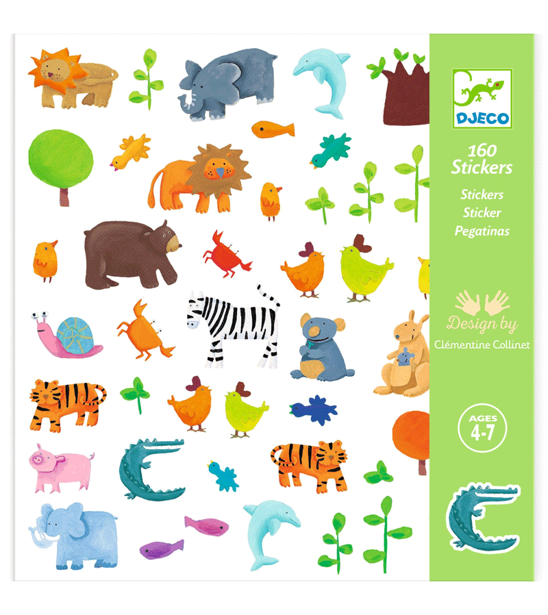 160 Colorful Animal Stickers for Kids by Djeco - Perfect for Scrapbooking, School Projects & DIY Crafts