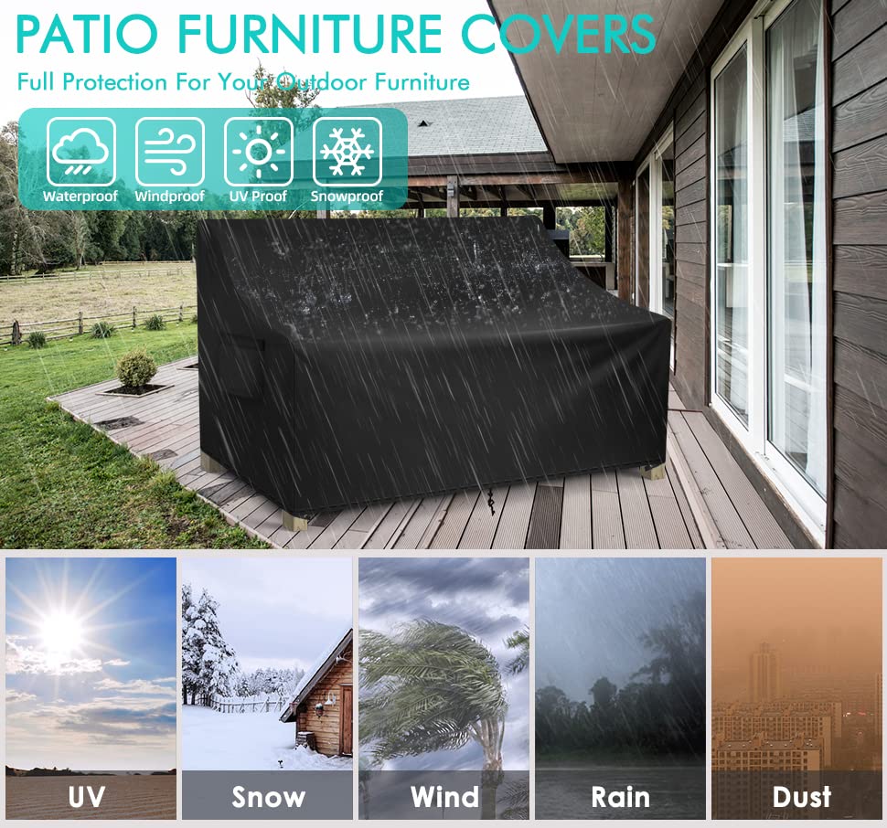 WLEAFJ Waterproof 3-Seater Outdoor Sofa Cover - Heavy Duty Patio Couch Cover for 90’’W x 42’’D x 32’’H Furniture with Air Vent - Perfect for Lawn, Garden & Backyard Protection