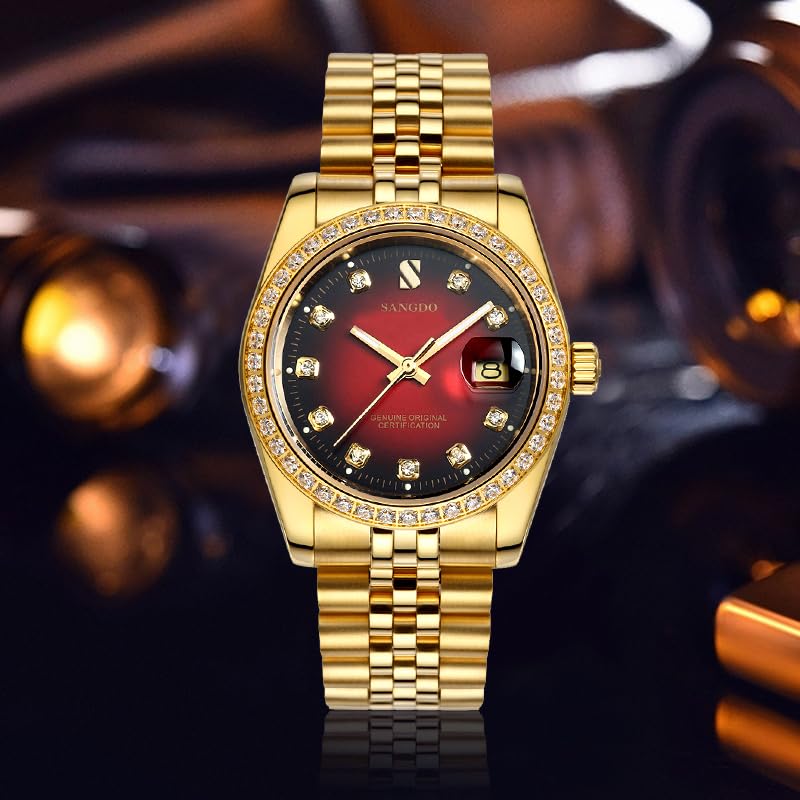Luxury Men's Automatic Watch - Stainless Steel Self-Winding Chronograph with Date Window & Water Resistance - Gold Dress Watch for Business, Outdoor & Formal Occasions - Perfect Gift for Men