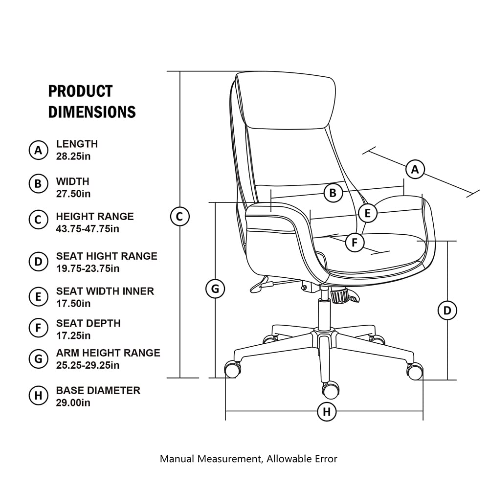 Glitzhome Modern High Back PU Leather Office Chair - Adjustable Lumbar Support Ergonomic Computer Desk Chair, Swivel Task Chair for Home & Executive Workspaces (Camel) | Perfect for Long Work Hours & Gaming Sessions