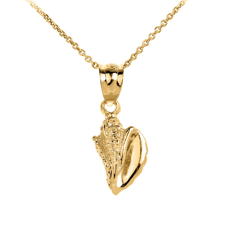 10k Yellow Gold Seashell Charm Pendant Necklace for Women - Dainty Beach Jewelry Gift for Her - Perfect for Summer Vacations, Beach Weddings & Coastal Fashion