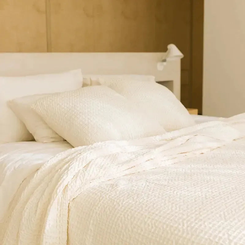 Santa Luzia Waffle Bedspread - Natural Cotton Waffle Weave Blanket for Bed, Sofa & Couch | Lightweight & Breathable Bed Cover for All Seasons | Perfect for Home, Hotel & Airbnb Decor