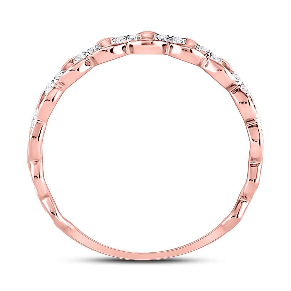 10K Rose Gold Women's Round Diamond Link Stackable Band Ring - 1/8 CTTW - Perfect for Everyday Wear, Anniversary Gifts & Bridal Jewelry
