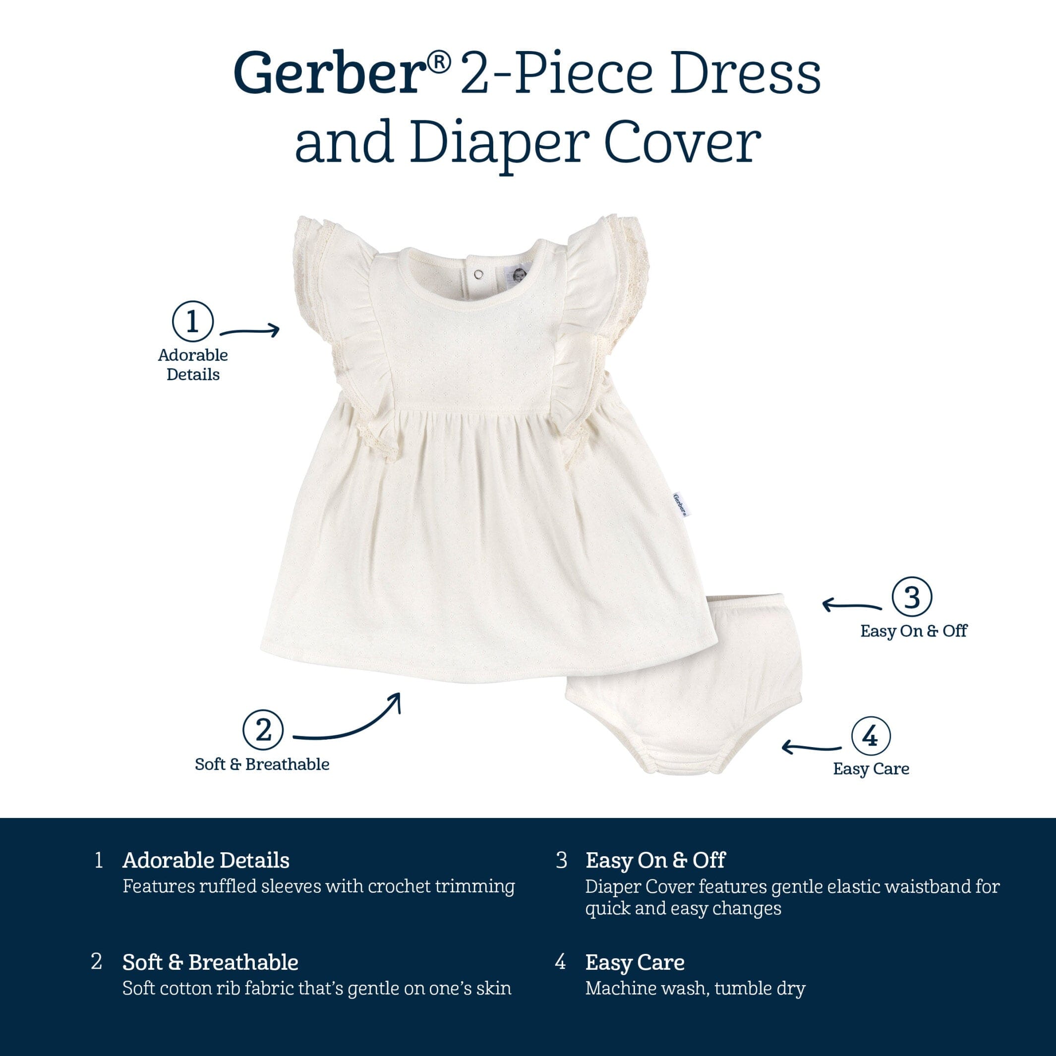 2 Piece Baby Girls Ivory Dress & Diaper Cover Set - Elegant Christening Outfit for Newborns & Infants - Perfect for Baptism, First Birthday & Special Occasions
