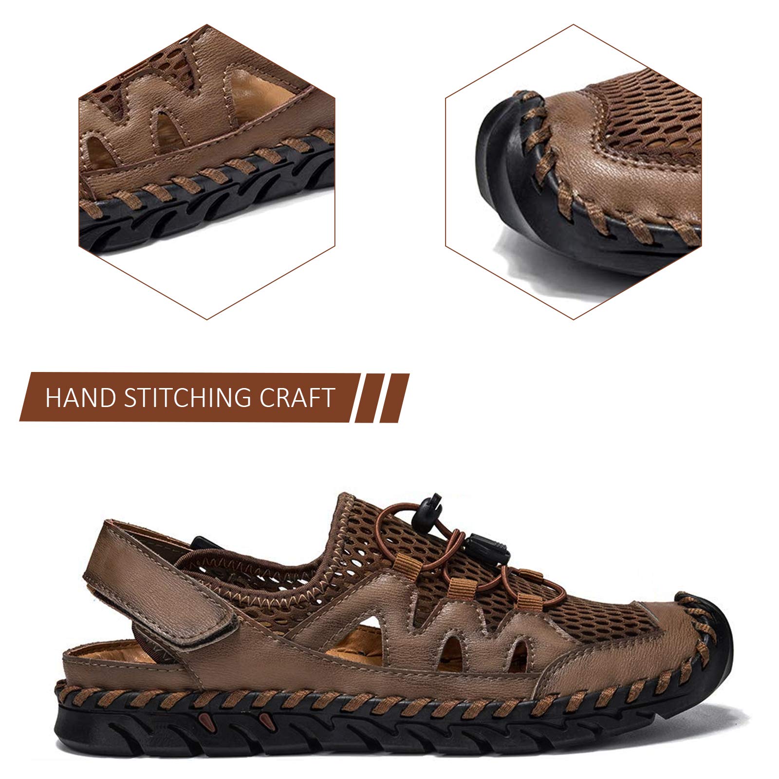 **Men's Leather Fisherman Sandals - Breathable Closed Toe Beach Shoes for Summer | Non-Slip Water Sandals for Outdoor Walking, Hiking & Athletic Activities | Handmade Comfortable Anti-Collision Slides**    *(Perfect for beach trips, hiking adventures, casual walks, and water sports – lightweight and durable for all-day comfort!)*