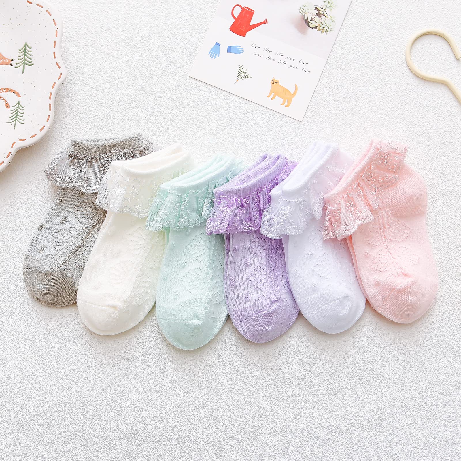 Baby Girl Lace Socks with Eyelet Ruffles - 2/3/5/6 Pairs Pack - Princess Dress Socks for Newborns, Infants & Toddlers - Perfect for Special Occasions, Photoshoots & Everyday Wear