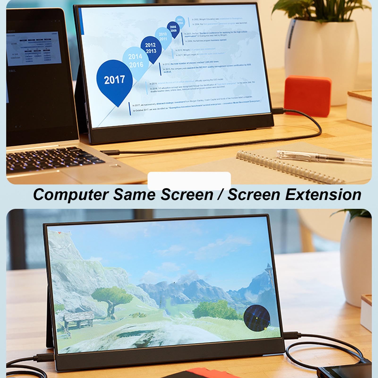 18.5 Inch Portable Gaming Monitor - Ultra Thin IPS Display 1920x1080 100Hz, USB C External Second Monitor with Removable Cover, Adjustable Stand, VESA Mount - Perfect for Work, Travel & Multi-Screen Setup