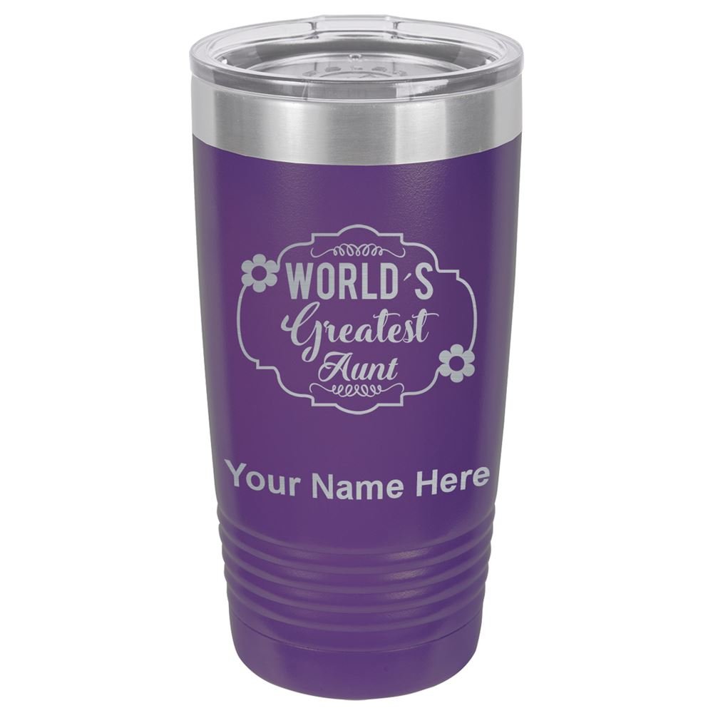 LaserGram 20oz Vacuum Insulated Stainless Steel Tumbler Mug - Custom Engraved 'World's Greatest Aunt' Gift (Dark Purple) | Perfect for Coffee, Tea & Cold Drinks at Home, Office or Travel