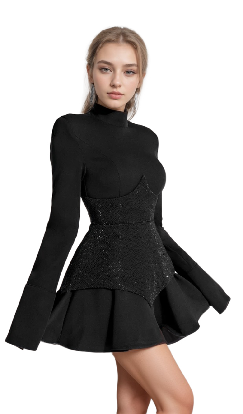 Athena Keilani Black Long Sleeve Mini Bodysuit for Women - Sexy Stretchy Bodycon Outfit for Club, Date Night & Party Wear