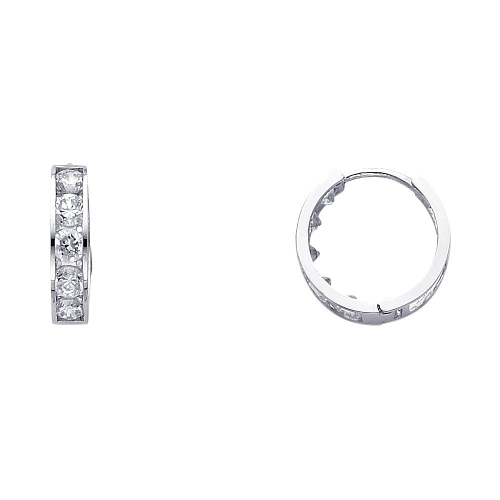 14K Yellow or White Gold Cubic Zirconia Huggie Hoop Earrings by Sonia Jewels - Perfect for Everyday Wear, Date Nights & Special Occasions