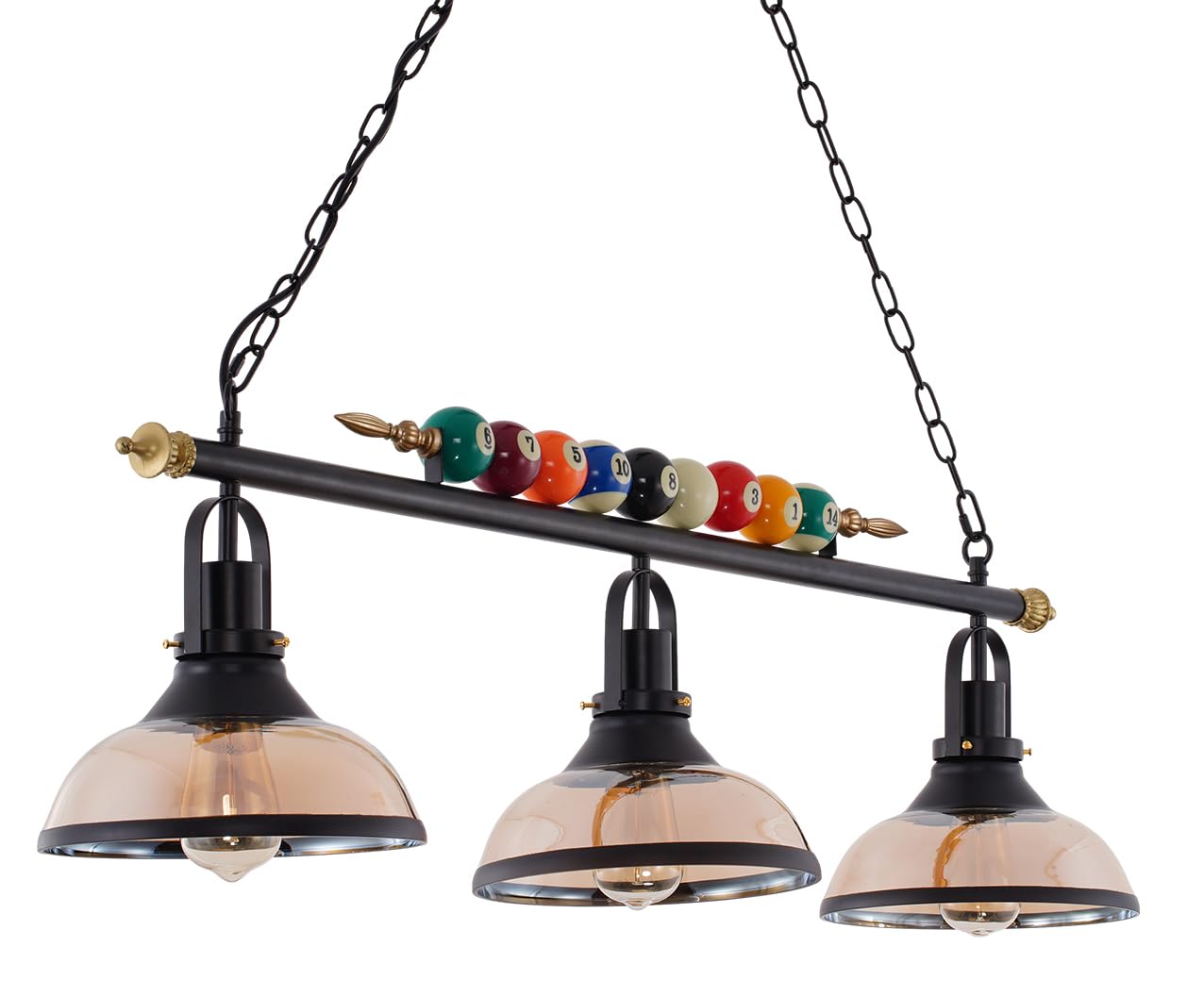 iMeshbean Pool Table Light - 7' to 8' Billiard Table Lighting Fixture with 3 Lamp Shades, Real Billiard Ball Design for Game Rooms, Bars & Cafes - Perfect for Kitchen Islands & Home Entertainment Spaces