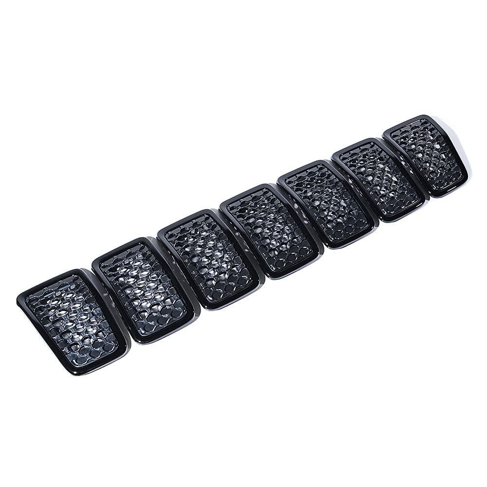 Astra Depot Black Honeycomb Mesh Front Grill Grille Inserts for 2019-2023 Jeep Cherokee - Glossy Trim Cover (7-Piece Set) | Off-Road Style Upgrade & Vehicle Protection
