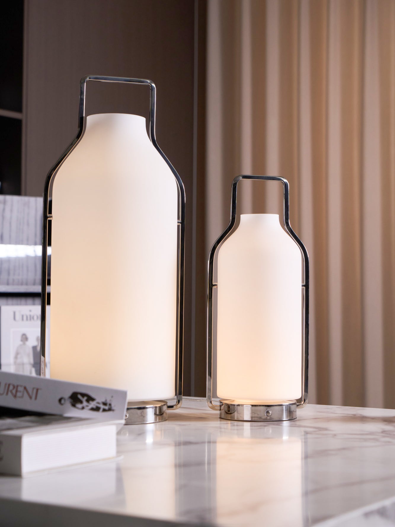 Vintara Modern LED Lantern Table Lamp - Dimmable Battery Operated Indoor/Outdoor Lighting for Bedroom, Patio, and Camping