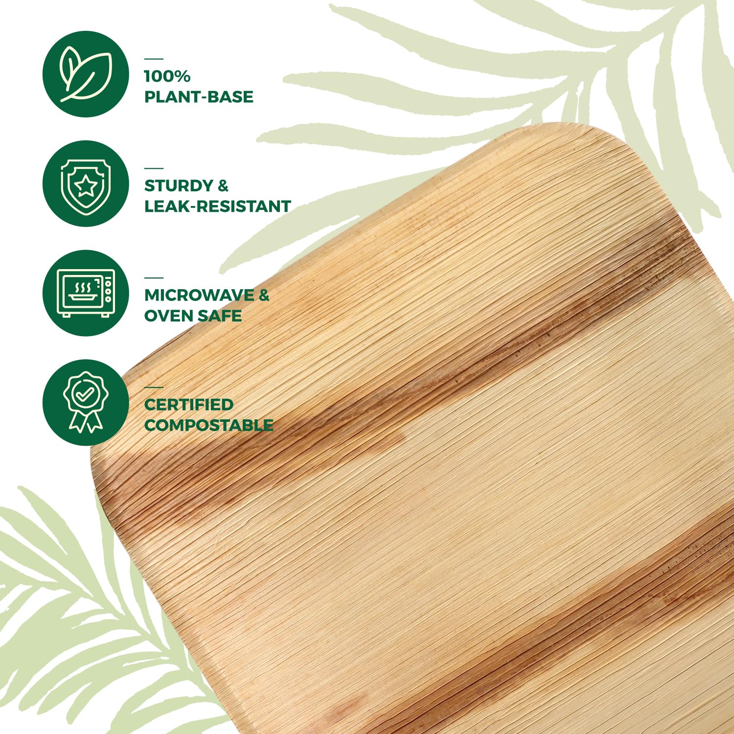 300-Pack Eco-Friendly Compostable Square Palm Leaf Dinnerware Set - 100 of 8