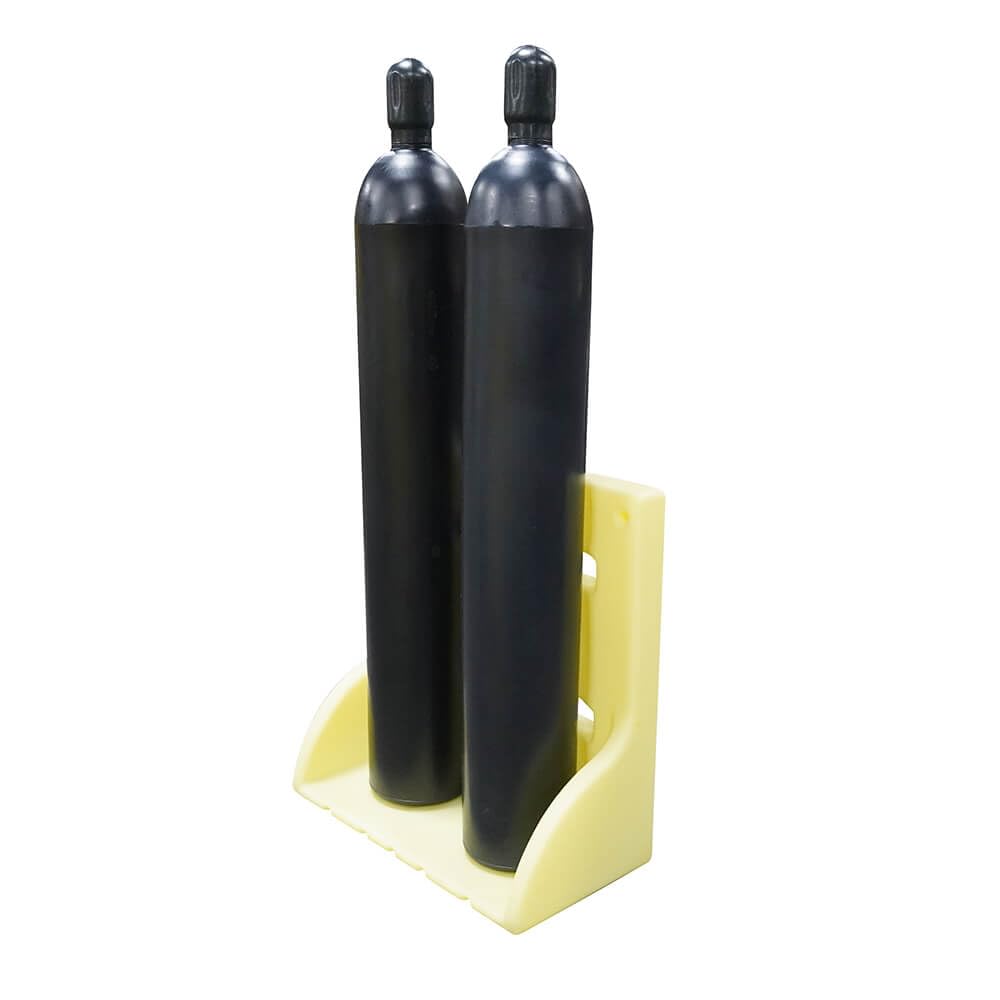 Enpac 2-Cylinder Poly Stand - Heavy Duty Yellow Polyethylene Plastic Storage with Security Straps | Wall Mountable for Garage, Workshop & Industrial Use