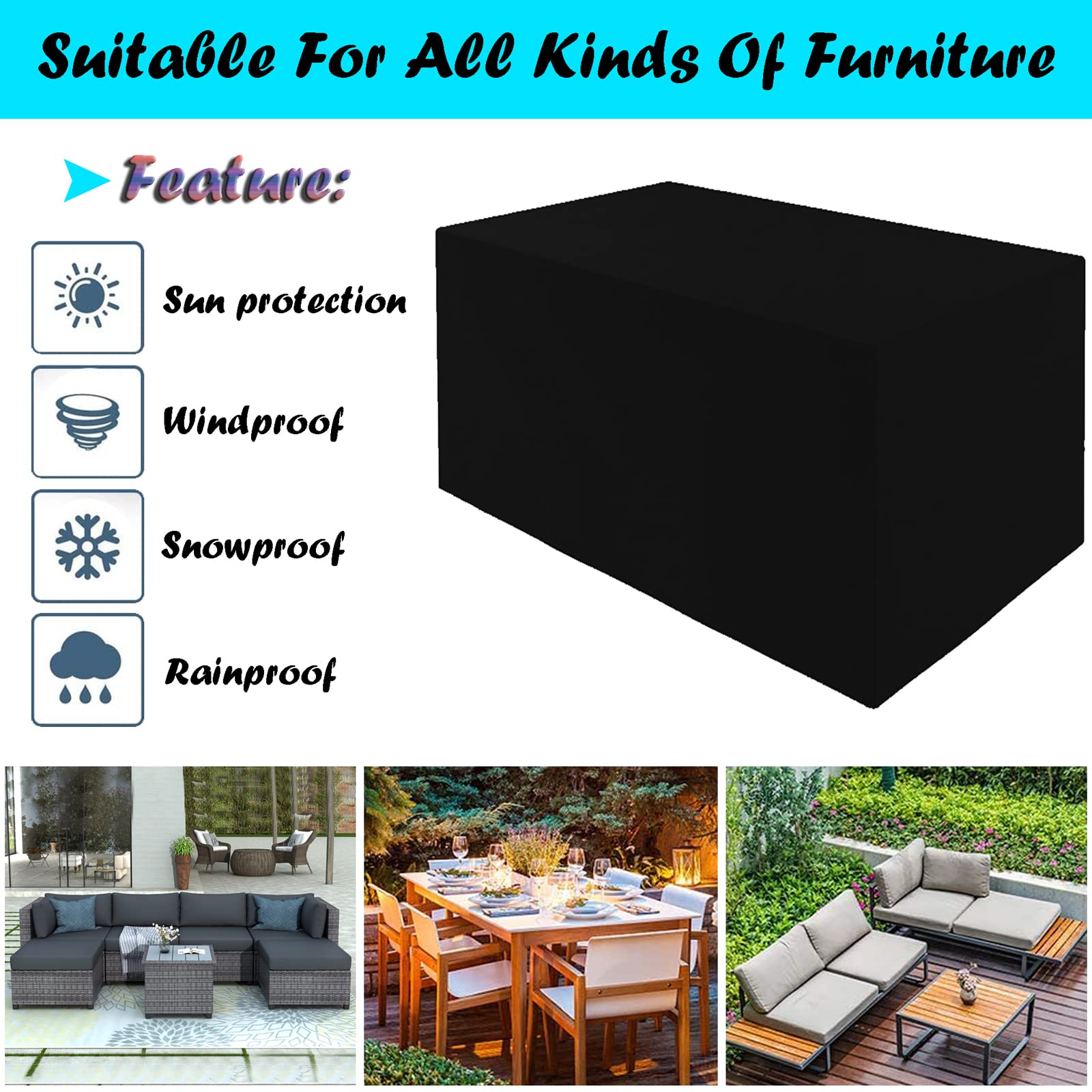 Waterproof Outdoor Patio Table Cover 126x87x28 Inches - Heavy Duty 420D Oxford Fabric Rectangle Garden Furniture Protector for Square Tables & Chairs | All-Weather Protection for Backyard, Deck & Poolside Use