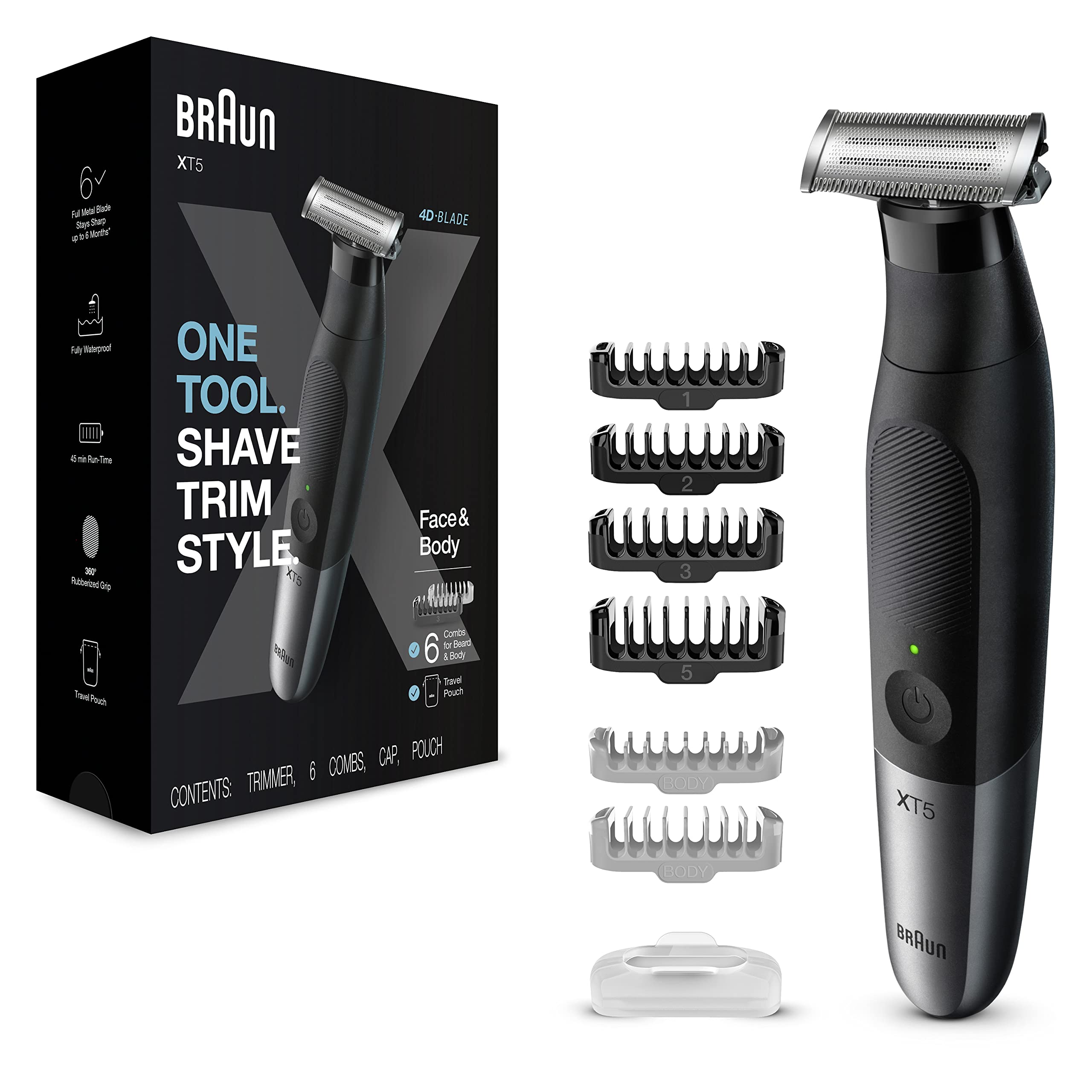 Braun Series XT5 Electric Shaver & Trimmer for Men - 10-in-1 Multi-Grooming Kit (MGK7221) | Precision Shaving for Face, Body, Ear & Nose Hair | Perfect for Travel & Daily Grooming Routine