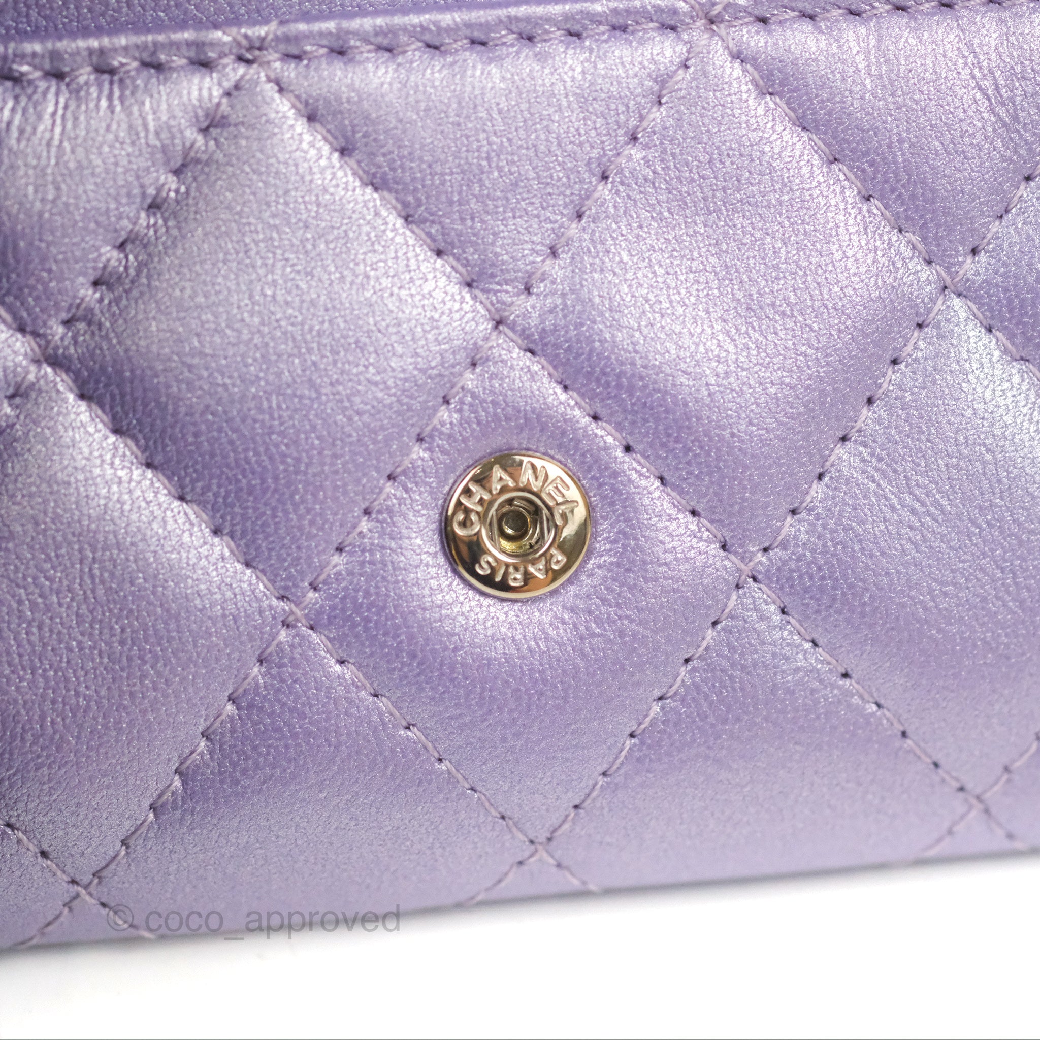 Chanel Classic Flap Card Holder - Quilted Iridescent Purple Lambskin with Silver Hardware | Luxury Wallet for Women, Perfect for Everyday Use & Special Occasions