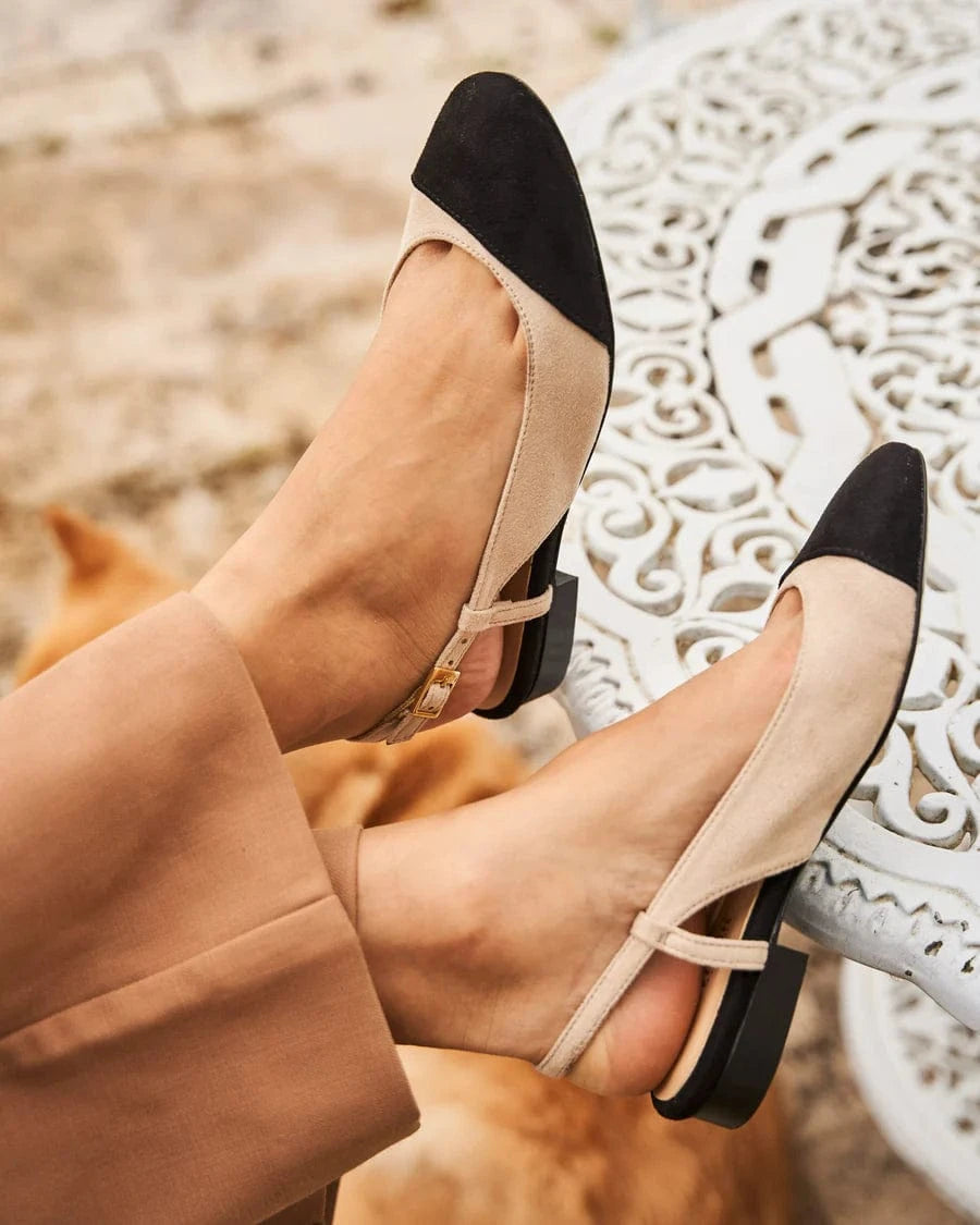 Hortense Vegan Recycled Grain Slingback Pumps for Women - Black & Beige | Comfortable & Stylish Heels for Work, Party & Wedding