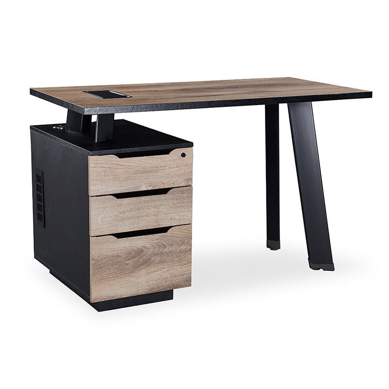 ARTO Single Workstation Desk with Left Cabinet 1.2M - Warm Oak & Black Finish | Modern Home Office Desk for Small Spaces | Perfect for Remote Work & Study
