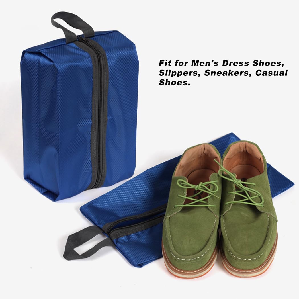 4 Pack Washable Travel Shoe Bags - Blue Nylon & Oxford Fabric with Zipper Closure | Perfect for Gym, Vacation & Organization